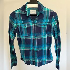 Aeropostale Teal & Navy Plaid Shirt with Yellow Accent